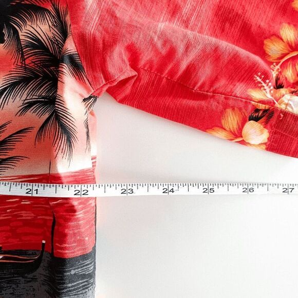 Winnie Fashion Mens Floral Sunset Short Sleeve Button Up Hawaiian Shirt Red XL - Picture 6 of 7